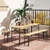 Portable Wooden Picnic Table 6FT Beer Table Set with Benches German Style Anti-Injury Design for Patio Dining