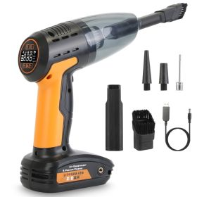 1Pc 4 In 1 Cordless Car Vacuum Cleaner And Tire Inflator With LED Light Digital Display Tire Pressure Gauge 150PSI Rechargeable Air Compressor Pu (Option: BlackYellow)