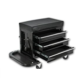 3-Drawer Tool Chest Rolling Mechanic Seat With Tool Trays,350lbs Max Weight Capacity,Black (Option: Black)