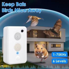 Ultrasonic Pest Repeller - 1-75KHz Adjustable 6 Levels, Repels Bats Birds Mice, 753Sq.ft Coverage, 950mAh Rechargeable For Indoor Outdoor Use (Option: white)