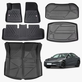 Odorless TPE Floor Mat For Tesla Model 3 2023-2025 6 PCS Waterproof Duty-Proof Fully Surrounded Floor Liner Protection Foot Pad (Option: Black)