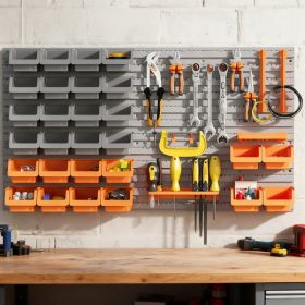 44 PCS Wall Mounted Pegboard Tool Organizer Rack Kit With Various Sized Storage Bins, Pegboard And Hooks, Orange (Option: Orange)